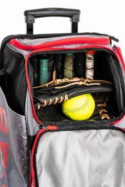 Alpha Prime Sports Prime Series II Roller Bat Bag - Grey/Red -Rawlings Fielding Gloves Shop PSERIESII RBB GRY RED 05