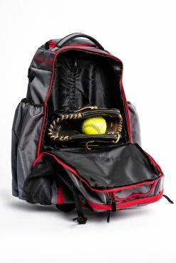 Alpha Prime Sports Prime Series II Roller Bat Backpack - Grey/Red -Rawlings Fielding Gloves Shop PSERIESII RBP GRY RED 08